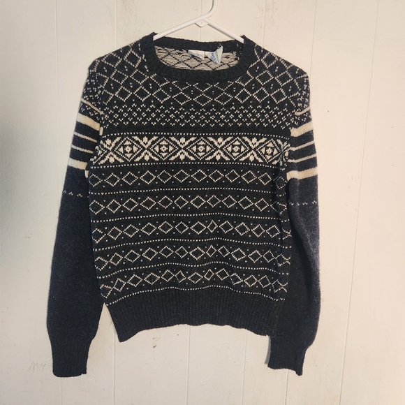 Vintage Sweaters - Vtg J G Hook Shetland Wool Black Cream Fair Isle Nordic Size 38 Small
